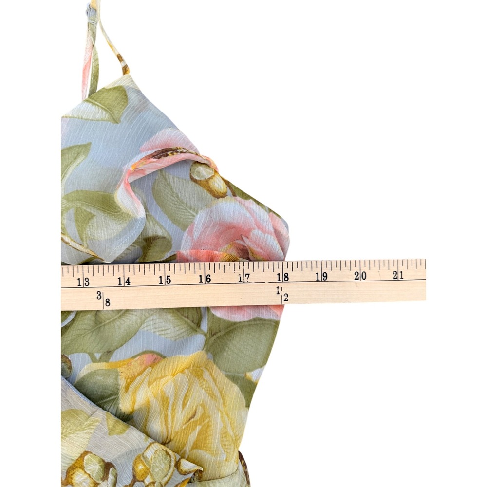 Express Floral Ruffle High Low Maxi Dress Blue Pink Yellow Size M - Picture 4 of 5